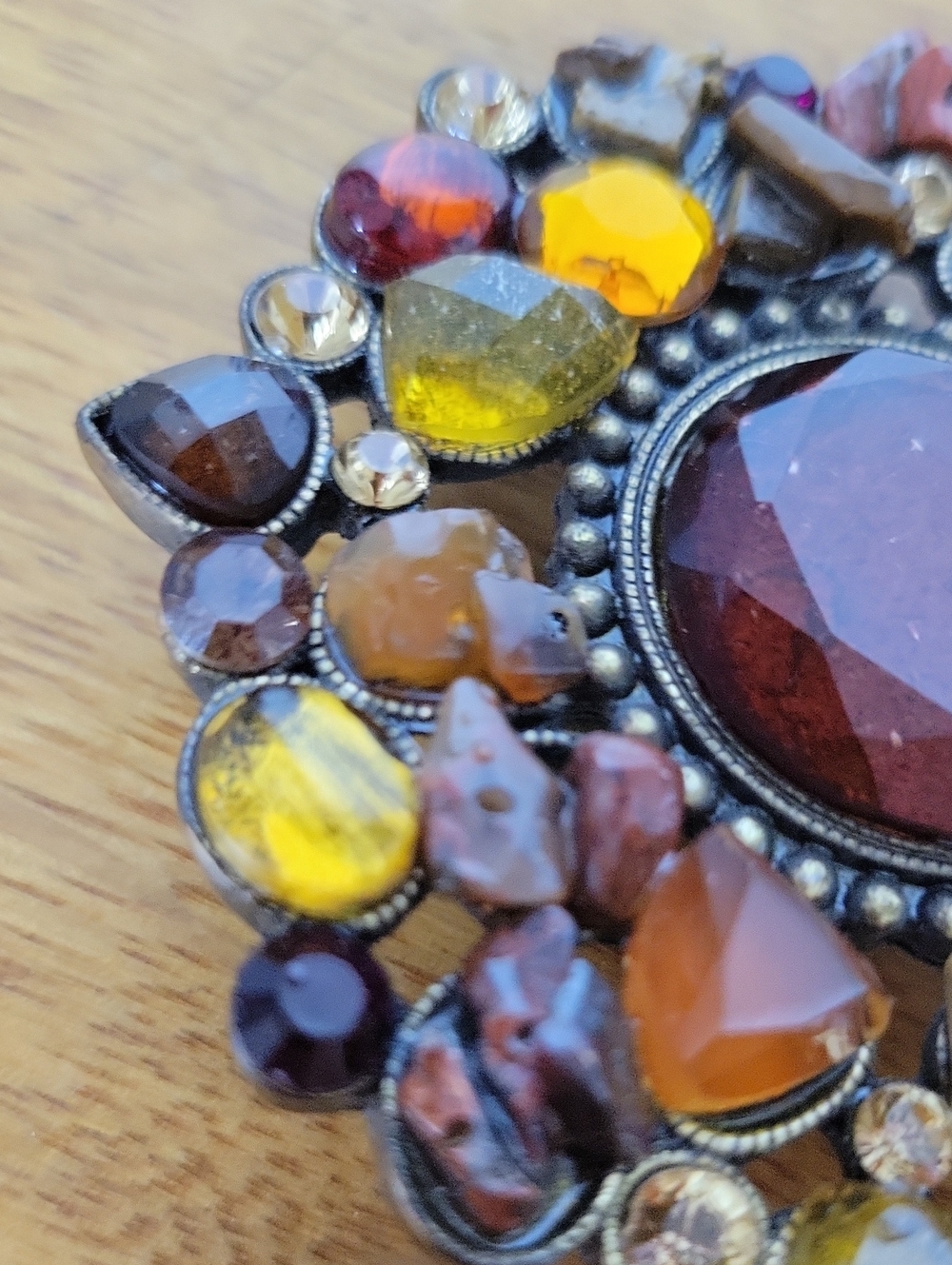 Chico's Statement Belt Buckle Amber Burgundy Mixed Stone Rhinestone Boho Western - Picture 6 of 10